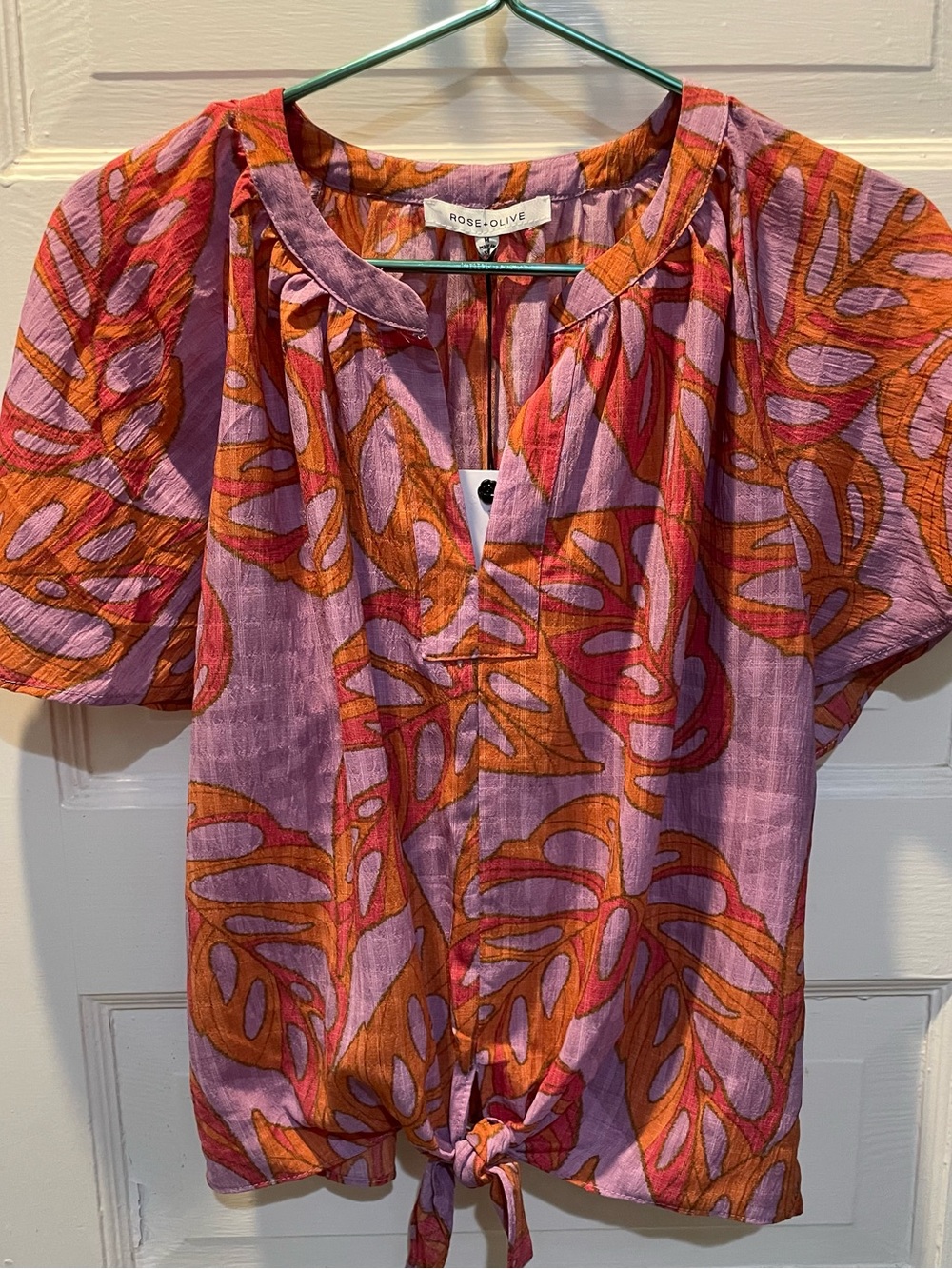 Rose & Olive Lavender and Orange Tie-Front Blouse, NWT
